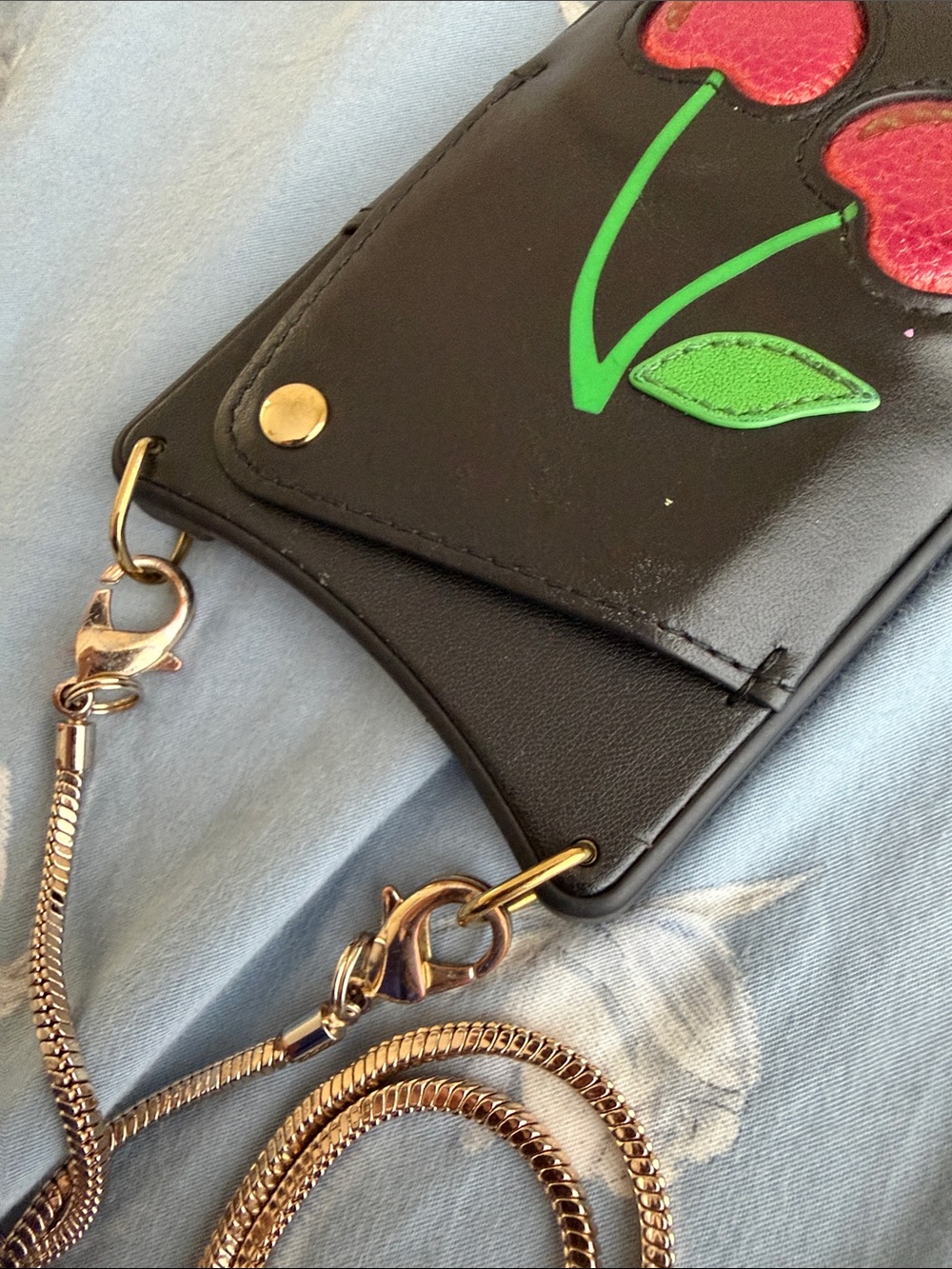 Bandolier Leather Crossbody PhoneCase w/Pink CherryDesign for iPhone 14 Pro Max - Picture 4 of 4